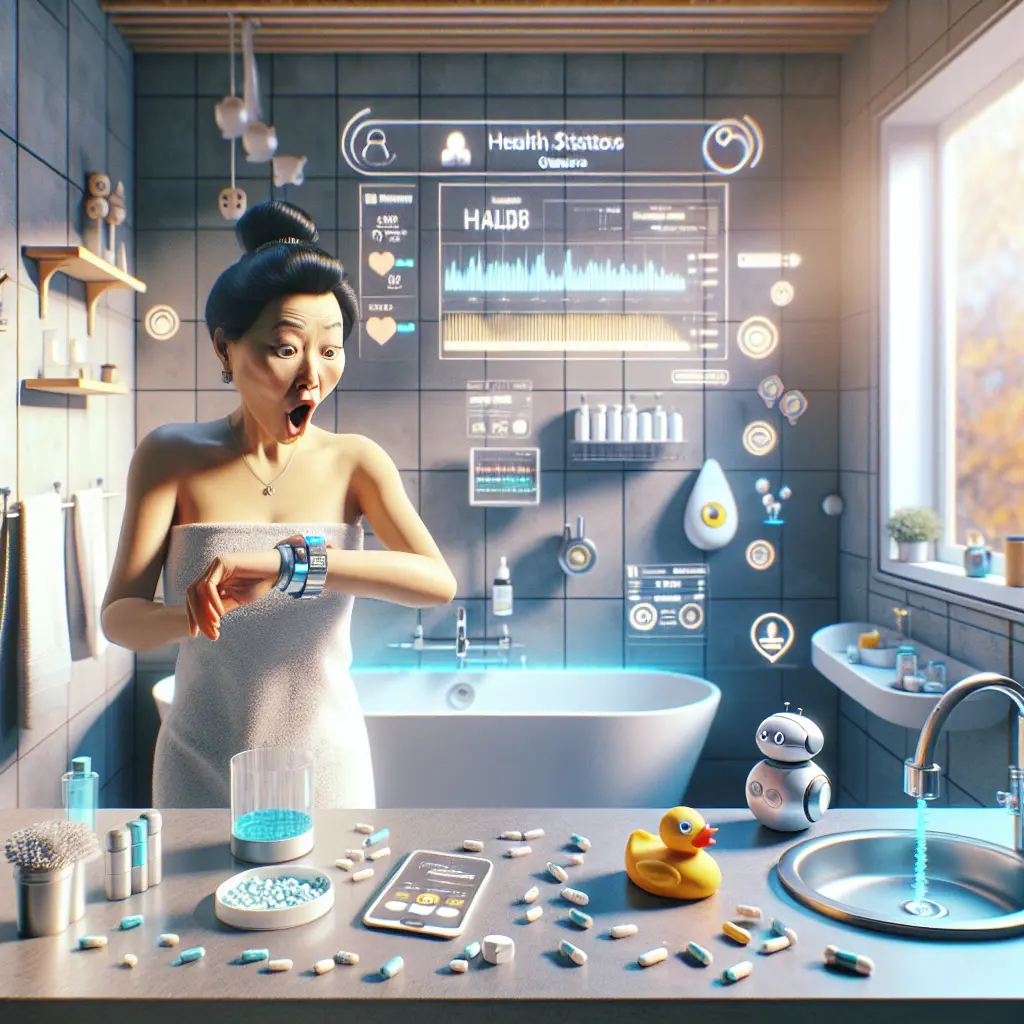 A depiction of improved patient outcomes through automation, featuring enhanced accuracy with automated prescription checks, personalized medicine using patient data, streamlined care coordination with integrated electronic health records, and real-time health monitoring via wearables.